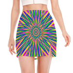 Vibrant Psychedelic Optical Illusion Side Slit Mini Skirt