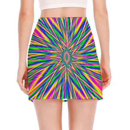 Vibrant Psychedelic Optical Illusion Side Slit Mini Skirt