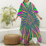 Vibrant Psychedelic Optical Illusion Silk V-Neck Kaftan Dress