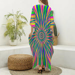 Vibrant Psychedelic Optical Illusion Silk V-Neck Kaftan Dress