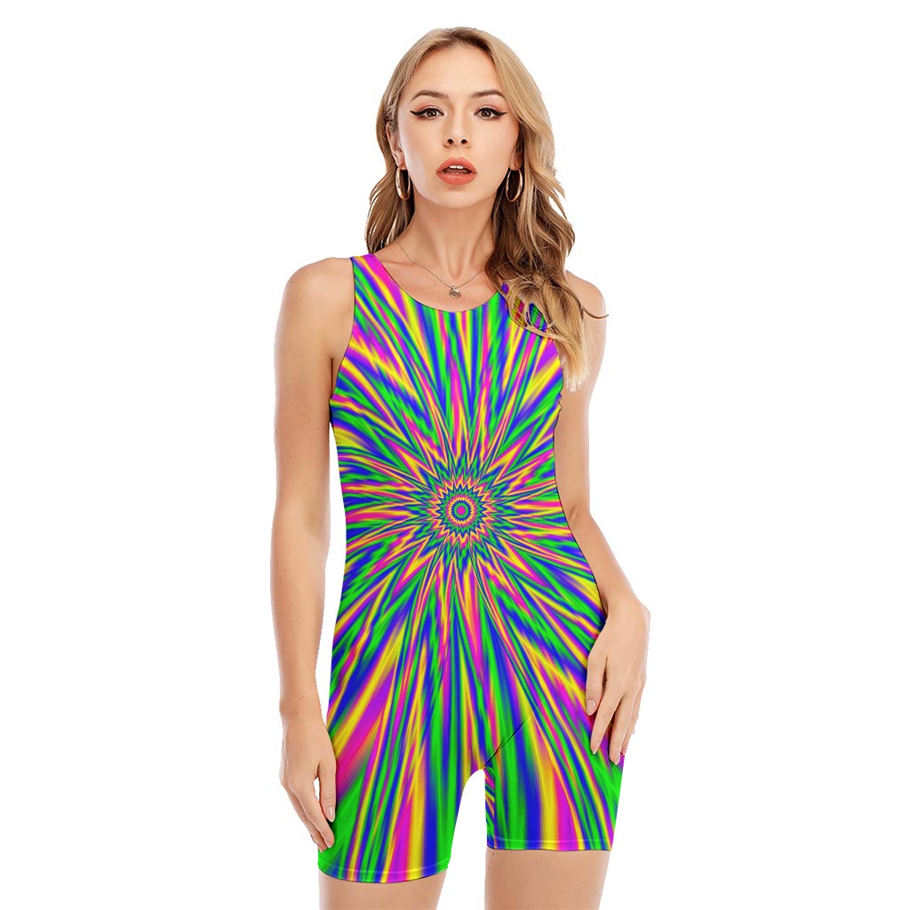 Vibrant Psychedelic Optical Illusion Sleeveless One Piece Swimsuit