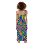 Vibrant Psychedelic Optical Illusion Slim Fit Midi Cami Dress