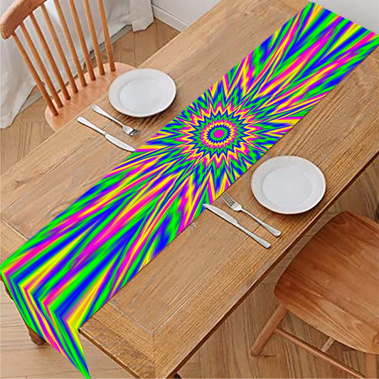 Vibrant Psychedelic Optical Illusion Table Runner