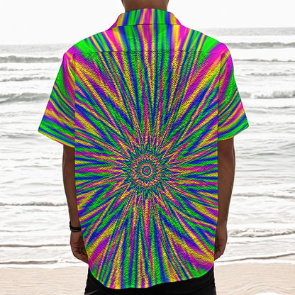 Vibrant Psychedelic Optical Illusion Textured Short Sleeve Shirt