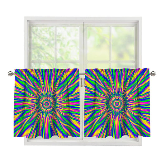 Vibrant Psychedelic Optical Illusion Tier Curtains