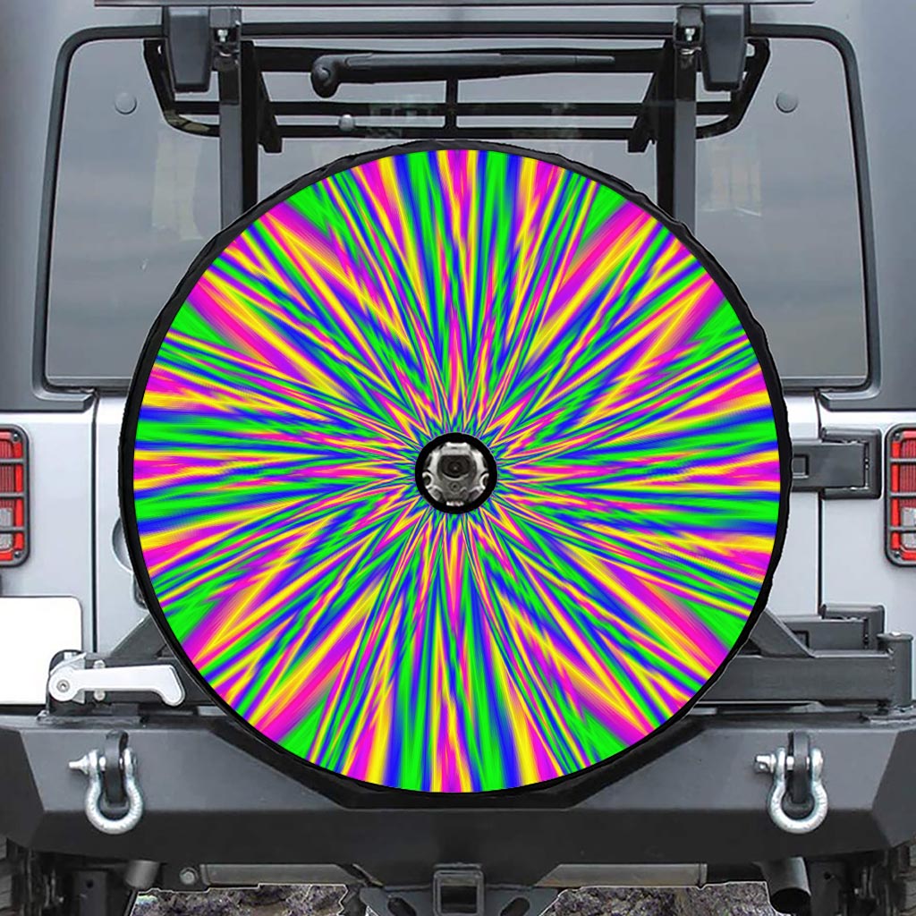 Vibrant Psychedelic Optical Illusion Tire Cover With Camera Hole