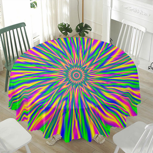 Vibrant Psychedelic Optical Illusion Waterproof Round Tablecloth