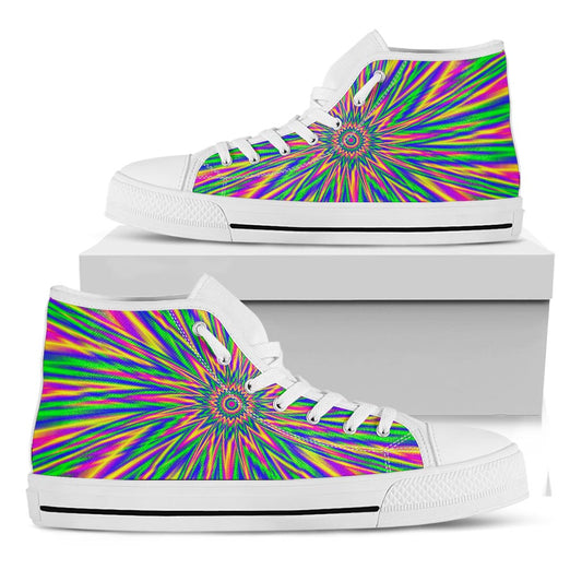 Vibrant Psychedelic Optical Illusion White High Top Sneakers