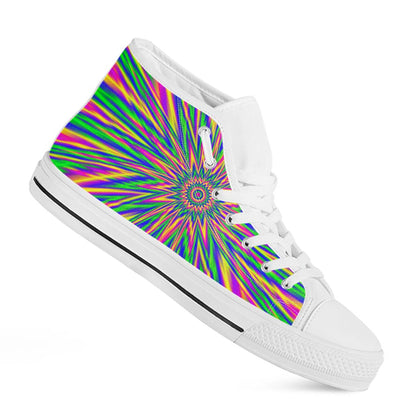Vibrant Psychedelic Optical Illusion White High Top Sneakers