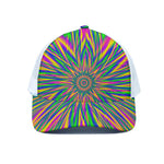 Vibrant Psychedelic Optical Illusion White Mesh Trucker Cap