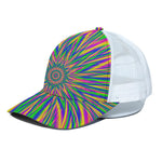 Vibrant Psychedelic Optical Illusion White Mesh Trucker Cap