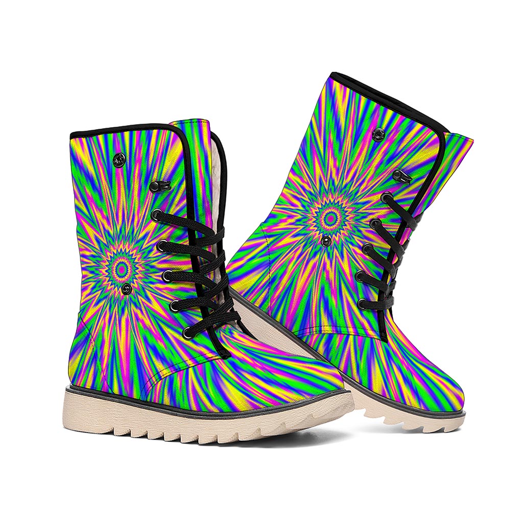 Vibrant Psychedelic Optical Illusion Winter Boots