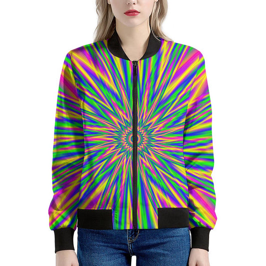 Vibrant Psychedelic Optical Illusion Women's Bomber Jacket