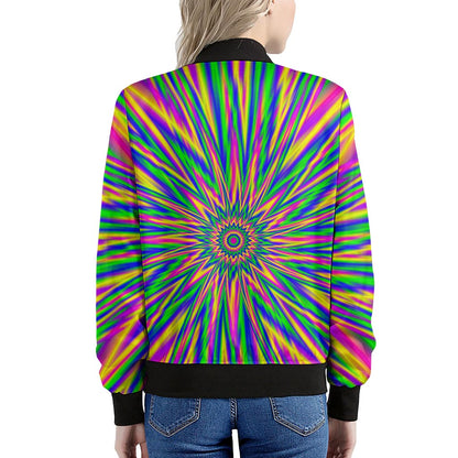 Vibrant Psychedelic Optical Illusion Women's Bomber Jacket