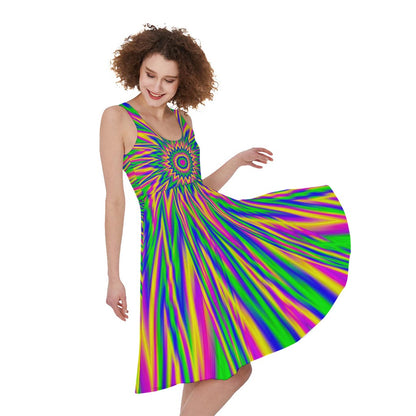 Vibrant Psychedelic Optical Illusion Women's Sleeveless Dress