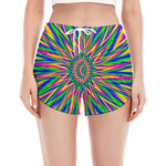 Vibrant Psychedelic Optical Illusion Women's Split Running Shorts