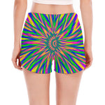 Vibrant Psychedelic Optical Illusion Women's Split Running Shorts