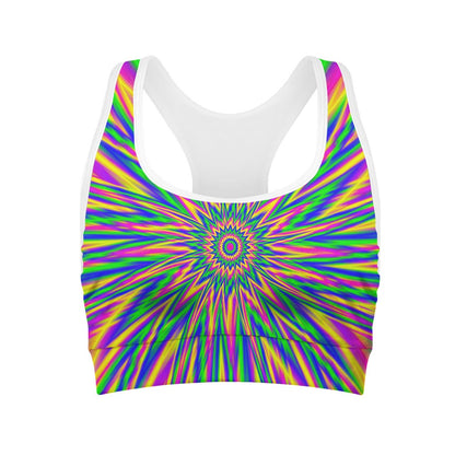 Vibrant Psychedelic Optical Illusion Women's Sports Bra