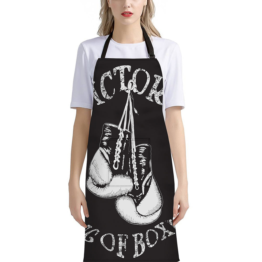 Victory King Of Boxing Print Bib Apron With Pocket