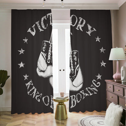Victory King Of Boxing Print Blackout Pencil Pleat Curtains