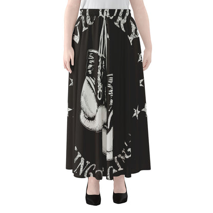 Victory King Of Boxing Print Chiffon Maxi Skirt