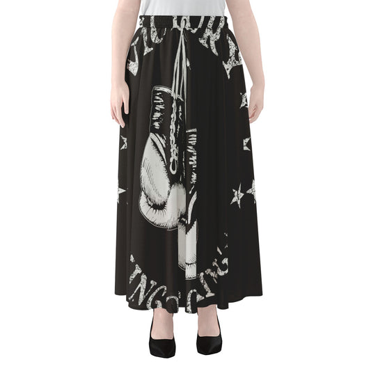 Victory King Of Boxing Print Chiffon Maxi Skirt