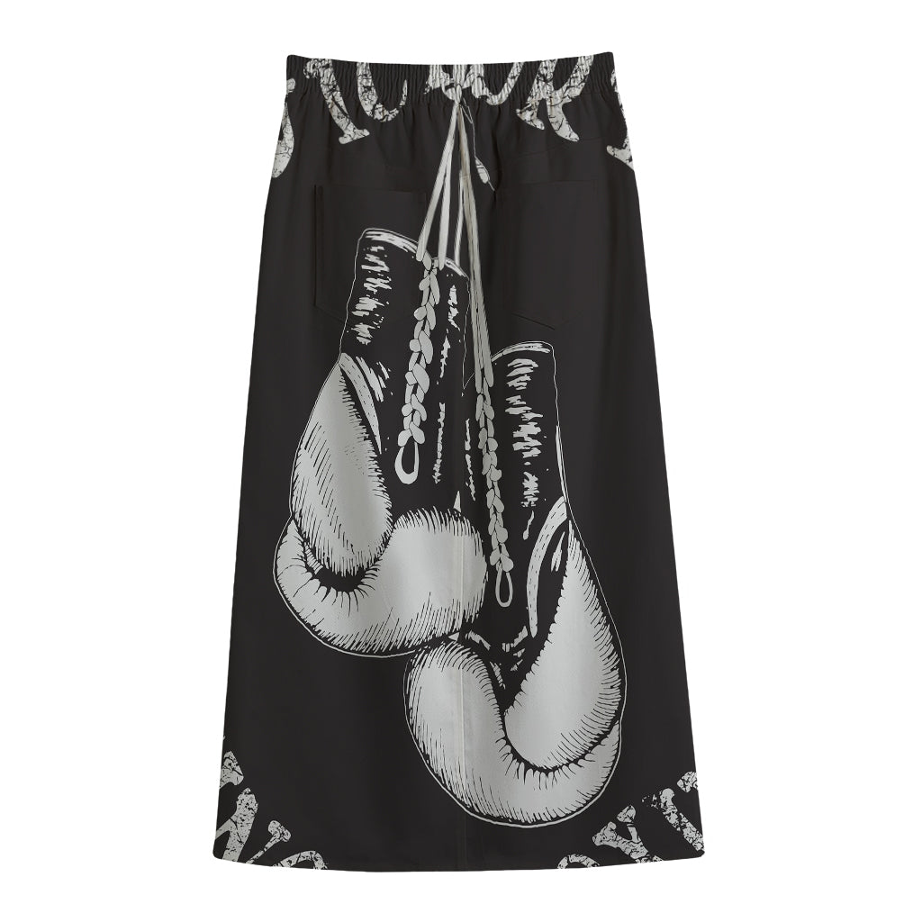 Victory King Of Boxing Print Cotton Front Slit Maxi Skirt