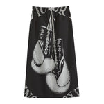 Victory King Of Boxing Print Cotton Front Slit Maxi Skirt