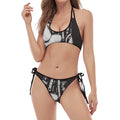 Victory King Of Boxing Print Halter Scoop Tie Side Bikini