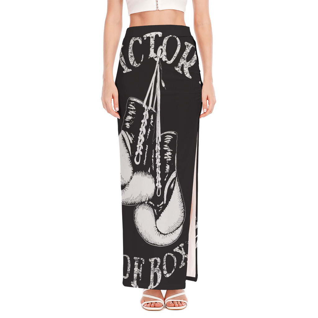 Victory King Of Boxing Print High Slit Maxi Skirt