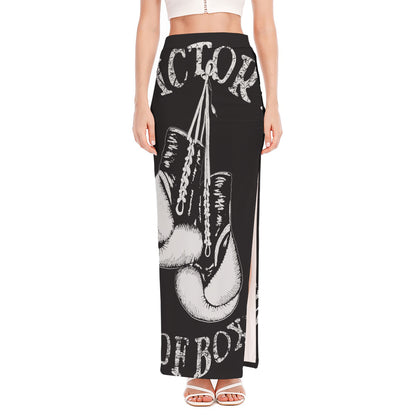 Victory King Of Boxing Print High Slit Maxi Skirt