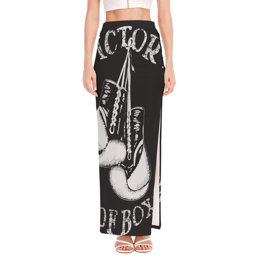 Victory King Of Boxing Print High Slit Maxi Skirt