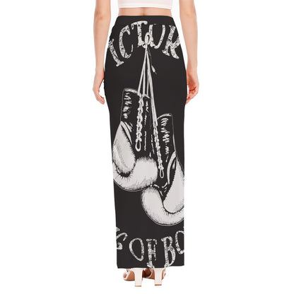 Victory King Of Boxing Print High Slit Maxi Skirt