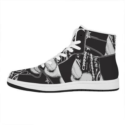 Victory King Of Boxing Print High Top Leather Sneakers