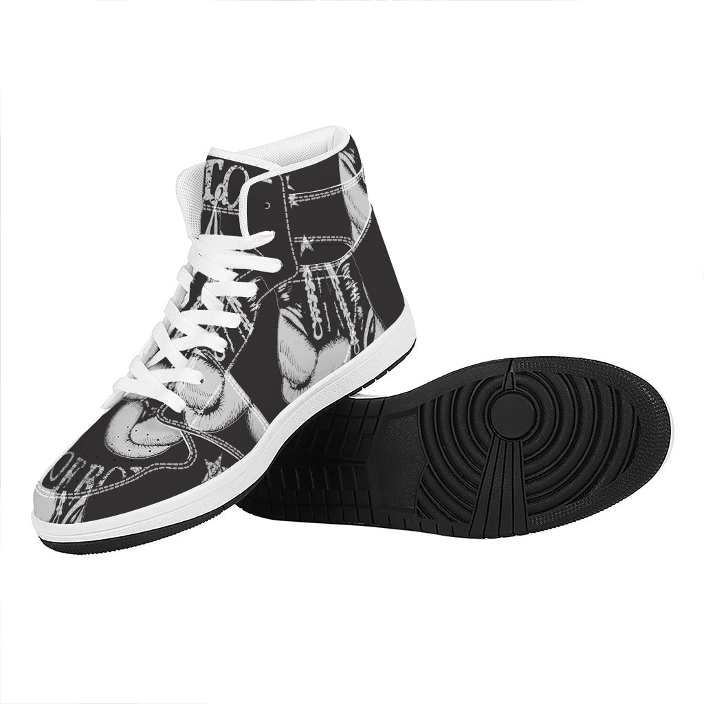 Victory King Of Boxing Print High Top Leather Sneakers