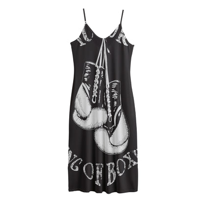 Victory King Of Boxing Print Jersey Midi Cami Dress