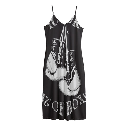Victory King Of Boxing Print Jersey Midi Cami Dress