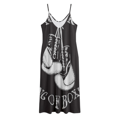 Victory King Of Boxing Print Jersey Midi Cami Dress