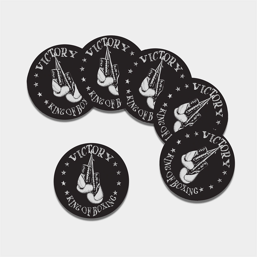 Victory King Of Boxing Print Leather Coaster Set