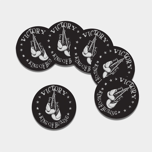 Victory King Of Boxing Print Leather Coaster Set