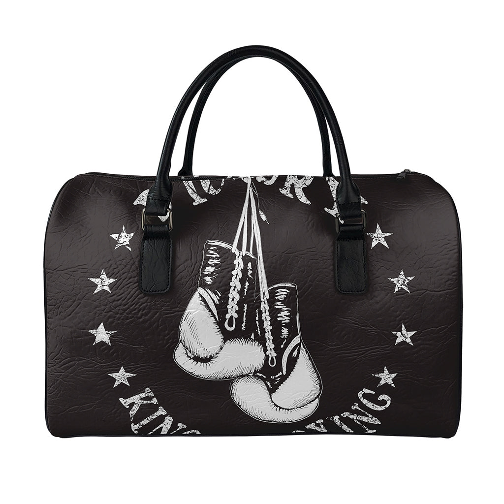 Victory King Of Boxing Print Leather Duffle Bag