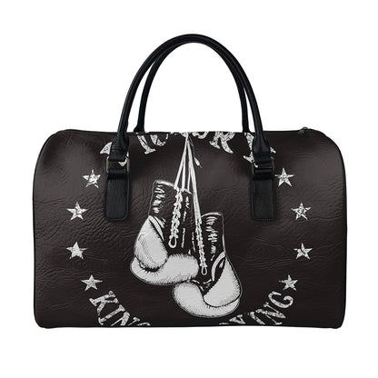 Victory King Of Boxing Print Leather Duffle Bag