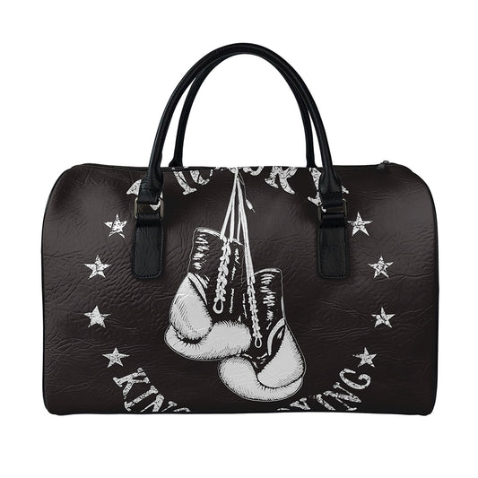 Victory King Of Boxing Print Leather Duffle Bag
