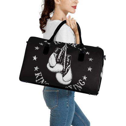 Victory King Of Boxing Print Leather Duffle Bag