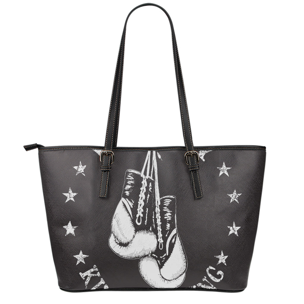 Victory King Of Boxing Print Leather Tote Bag