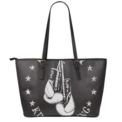 Victory King Of Boxing Print Leather Tote Bag
