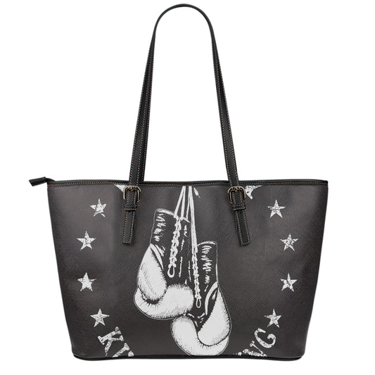Victory King Of Boxing Print Leather Tote Bag