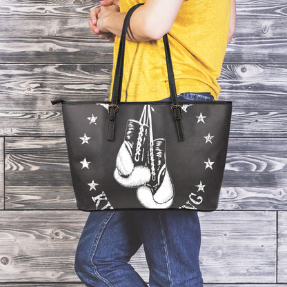 Victory King Of Boxing Print Leather Tote Bag