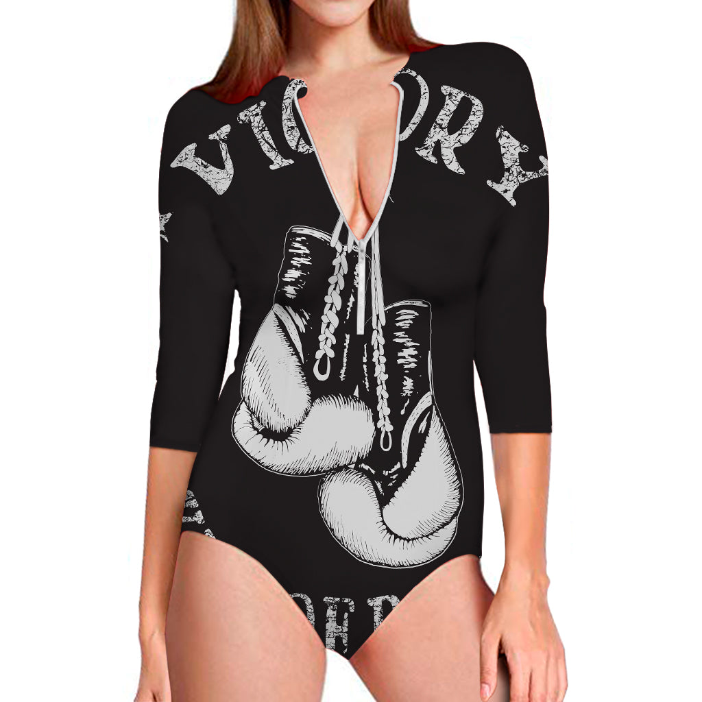 Victory King Of Boxing Print Long Sleeve Swimsuit