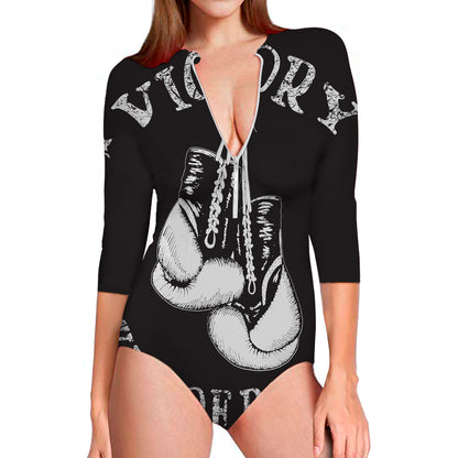 Victory King Of Boxing Print Long Sleeve Swimsuit